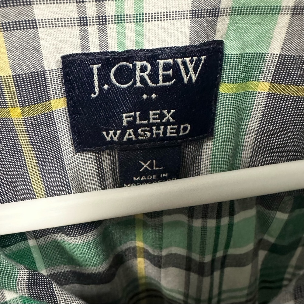 J Crew Flex Washed Classic Button Down Long Sleeve Green Plaid Pocket Shirt XL - Picture 4 of 5